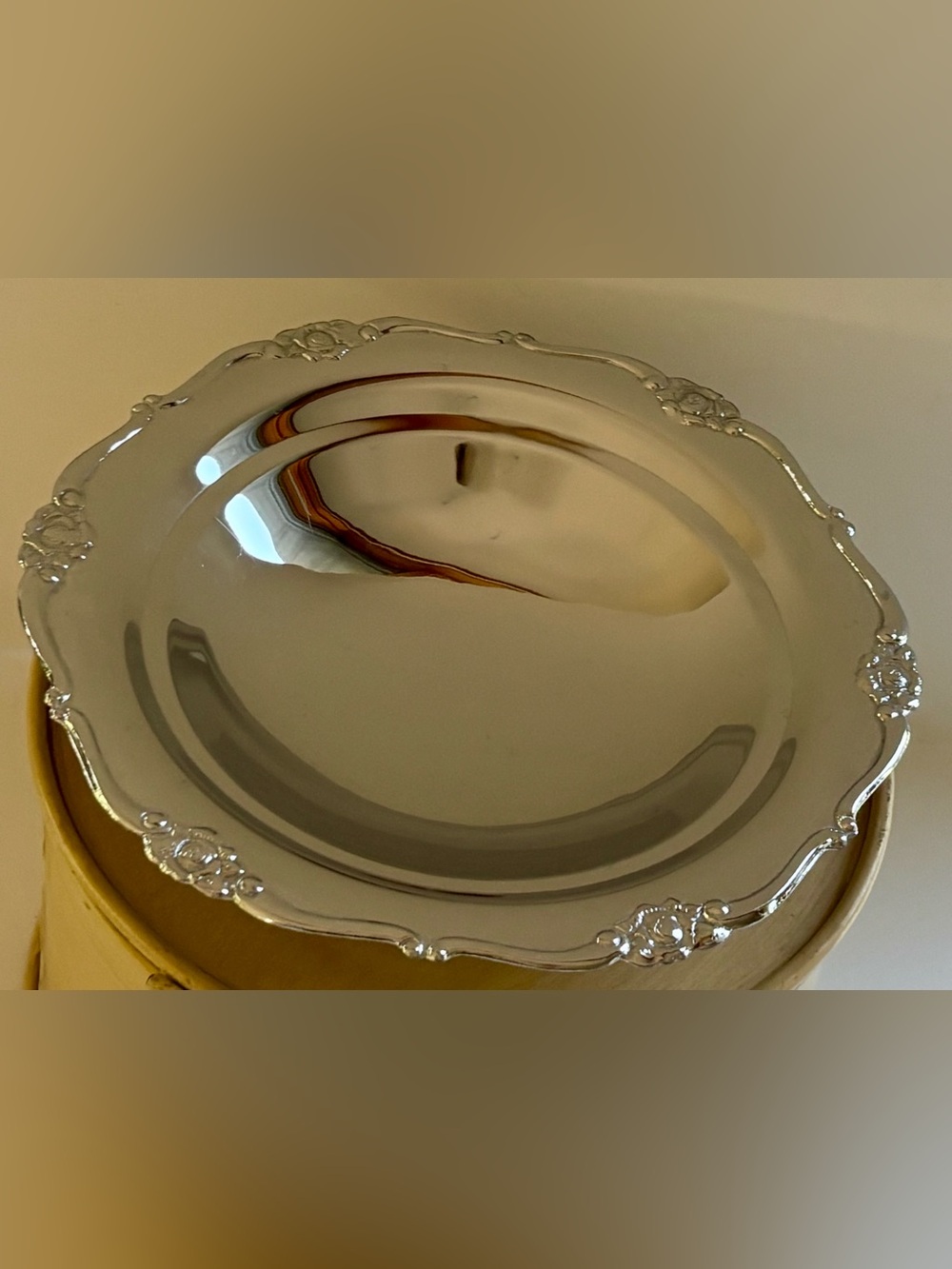Vintage Riviera Chromeware Footed Floral trinket serving Bowl C-210